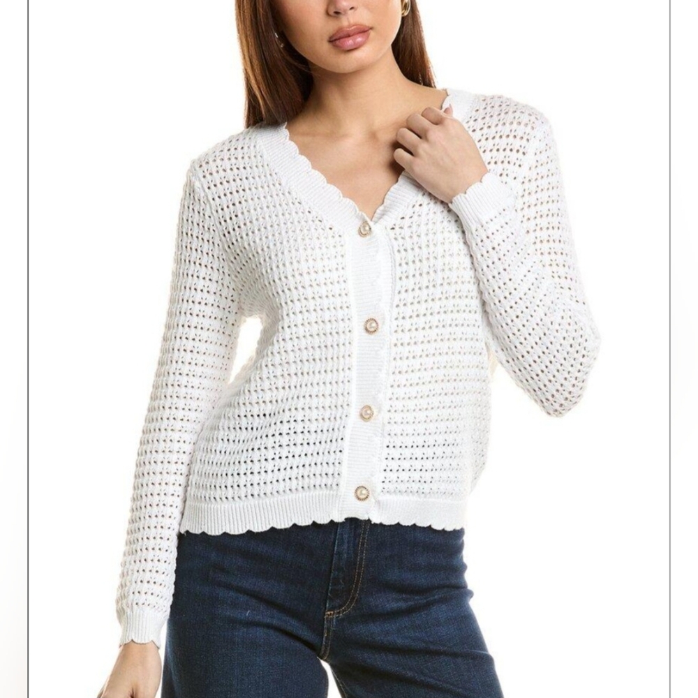 Nanette Lepore Open Knit Cardigan (Ivory)